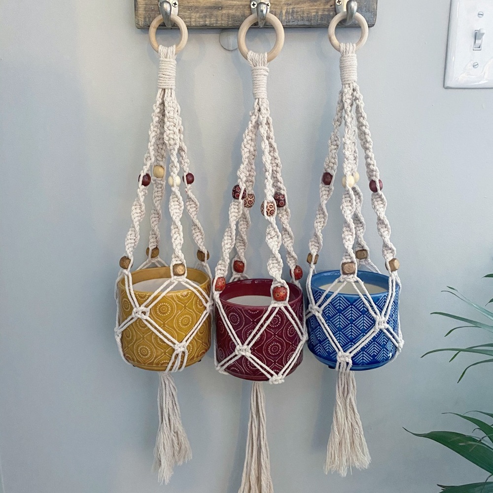 Handmade Macrame Plant Hanger With Blue Pot 🌵